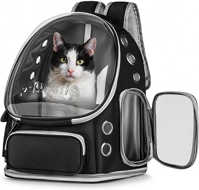 Cat Backpack Carrier with Large Space Bubble Window, Airline Approved Breathable Pet Carrier for Small Dogs Cats up to 15lbs, Foldable for Travel Hiking & Outdoor Use