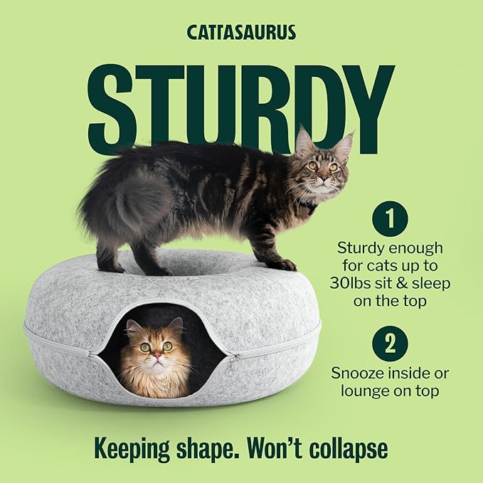 Cattasaurus Peekaboo Cat Cave Duo Jumbo Set, Extra Spacious Cat Donut for Multiple & Large Kitty 15+ lbs, Scratch Detachable Cat Beds for Indoor Cats, Washable Cat Tunnel Bed, Best Kitten Toys