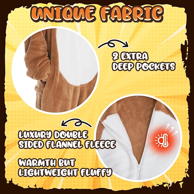 HSCTEK Fuzzy Teddy Fleece Adult Onesies Pajamas - Teen Long Sleeve Zip Up Hooded Blanket Sleep - One Piece Costume