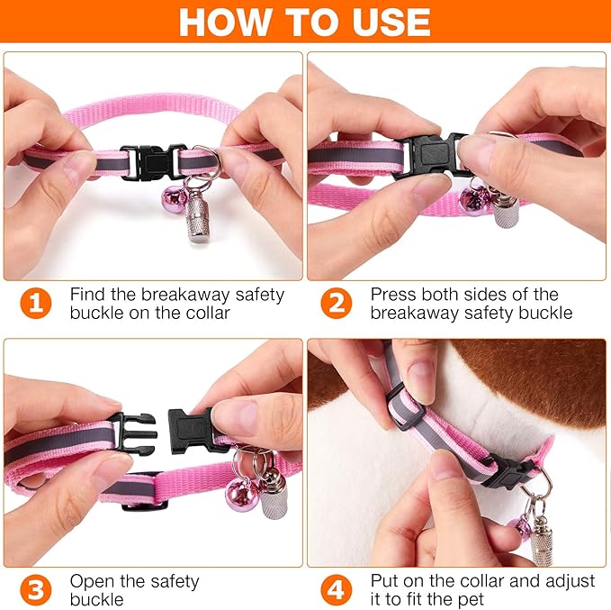 18 Piece Reflective Cat Collars with Bell Adjustable Durable Nylon Cat Collars with Safety Buckles and 6 Piece Weatherproof Metal ID Tags Pendant Anti-Lost ID Tags for Puppy Kittens