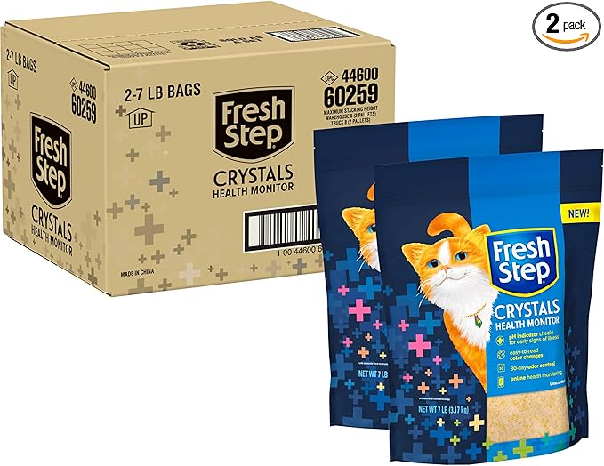 Fresh Step Crystals Health Monitoring Cat Litter, Color-Changing Litter Helps Detect Irregularities in Cat Urine, Controls Odor for 30 Days, 14 lbs. (2 x 7 lb. Bag)