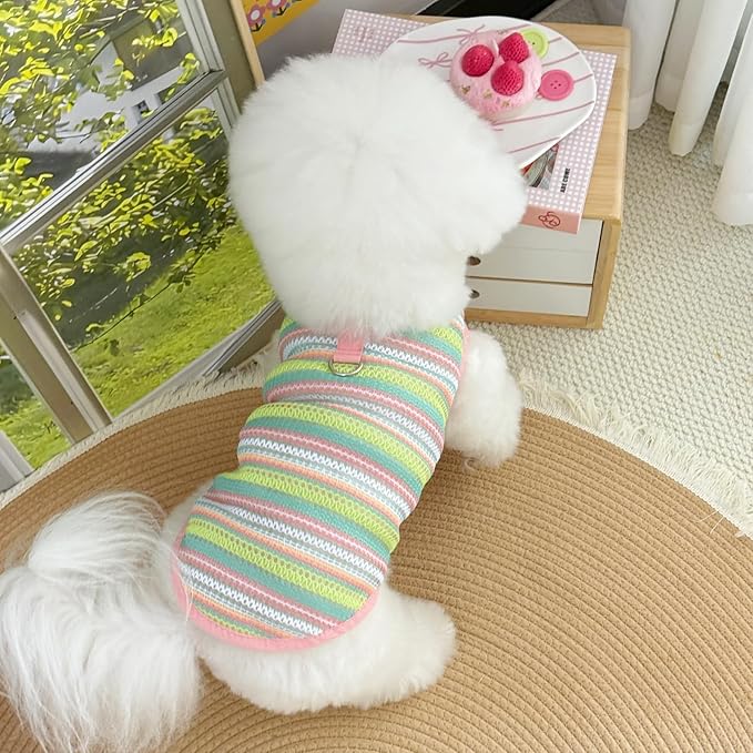 Colorful Openwork Knitted Dog & Cat Clothes - Stylish Pet Tank Top & Skirt for Small Dogs, Cats, Puppies & Kittens, Breathable Comfortable Cozy Pet Clothing
