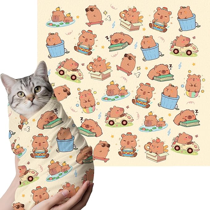 27.6"Cat Grooming Wrap, Self Adhesive Cat Wrap for Cutting Nails, Anti-Escape Calming Cat Swaddle Wrap for Medicine Ear Cleaning, Anti-Scratch Cats Burrito Restraint Blanket, Pet Tool (6-10 lbs)