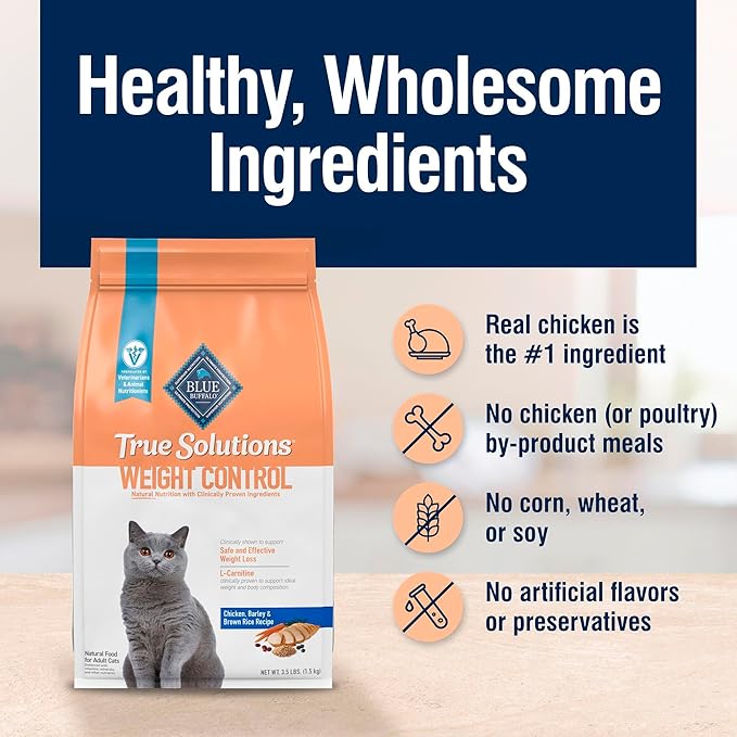 Blue Buffalo True Solutions Weight Control Natural Dry Cat Food for Adult Cats, Chicken, 3.5-lb. Bag