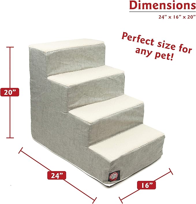 Majestic Pet 4 Step Portable Dog Stairs for Small Dogs to get on Bed Supports 25 lbs or Less – Dog Steps for High Bed with Machine Washable Cover – Pet Stairs for Cats Jackson Heathered Gray