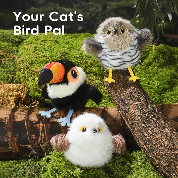 Petgravity Flapping Bird Cat Toy (No Flying), Lifelike White Tit Chirp Tweet Kitten Toy, Rechargeable Touch Activated Cat Toy Interactive Catnip Toy Exercise Toy for All Breeds 5.1" (White)
