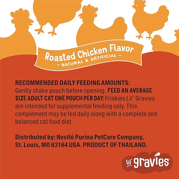 Friskies Purina Lil' Gravies Roasted Chicken Flavor Cat Food Lickable Cat Treats - 1.55 oz. Pouches,(Pack of 32)