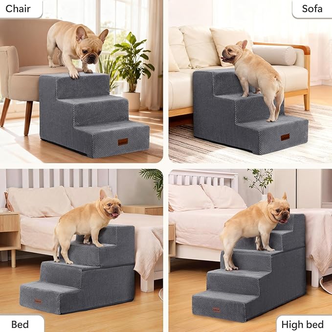 Aodisman Dog Stairs for Small Dogs, 3-Step Wider Pet Stairs for Couch and Beds, Non-Slip Dog Steps for Old Cats, Puppy, Small Medium Dogs,15.7" H,Grey