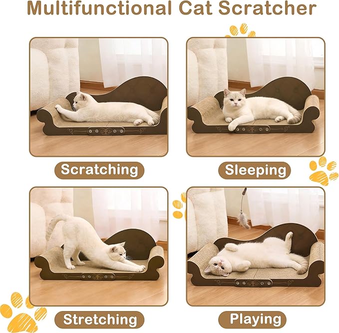 DWCN 26" Large Cat Scratcher Bed, Durable Cardboard Cat Couch Scratching Board, Long-Lasting Scratch Lounge for Indoor Cats, Furniture Protector