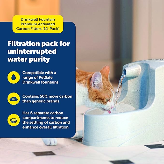 PetSafe Drinkwell Premium Replacement Carbon Filters, Dog and Cat Water Fountain Filters, Pack of 12