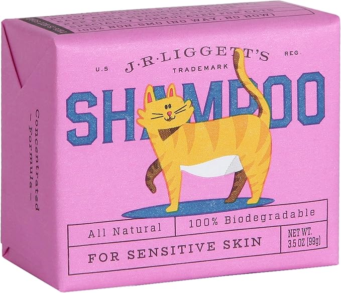 J.R.LIGGETT'S Natural Cat Shampoo Bar for Sensitive Skin - 100% Detergent Free, Non-GMO, Tear-Free Formula Gently Calms Dry, Itchy Skin - Safe for Kittens and for Regular Use - 3.5 oz Bar