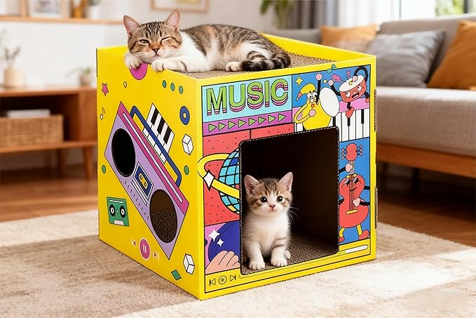 Cardboard Cat House,Scrathing Bed for Cats,Eco-Friendly Pet Furniture,Modern Cat Bed,Hiding Box (Green, Large)