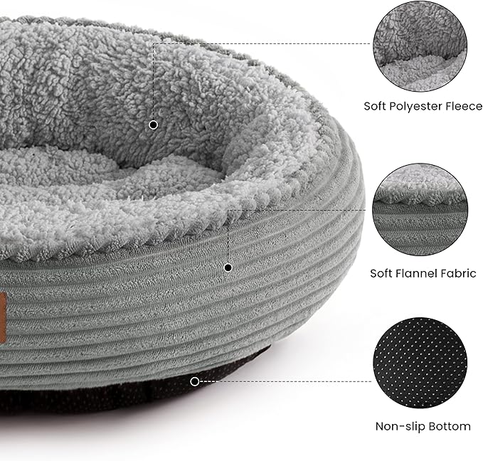 Love's cabin Round Donut Cat and Dog Cushion Bed, 30in Pet Bed for Medium or Large Dogs, Anti-Slip & Water-Resistant Bottom, Soft Durable Fabric Pet Beds, Washable Calming Cat Bed, Pure Gray