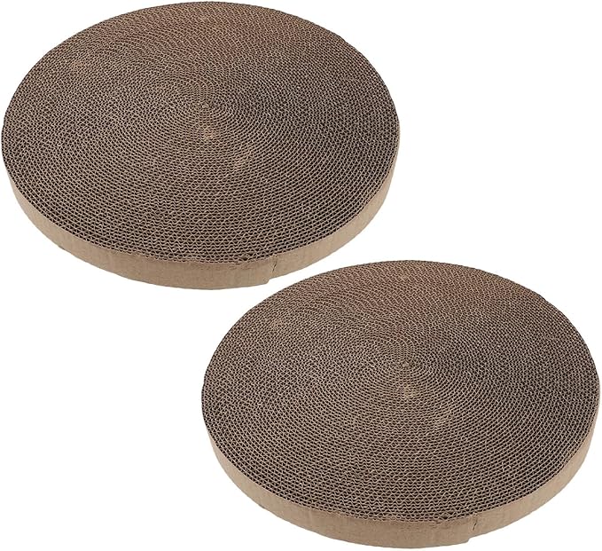 2pcs Round Cat Scratcher Corrugated Cardboard Insert 34cm Replacement Scratching Pad for Indoor Cat Beds and Furniture Protector