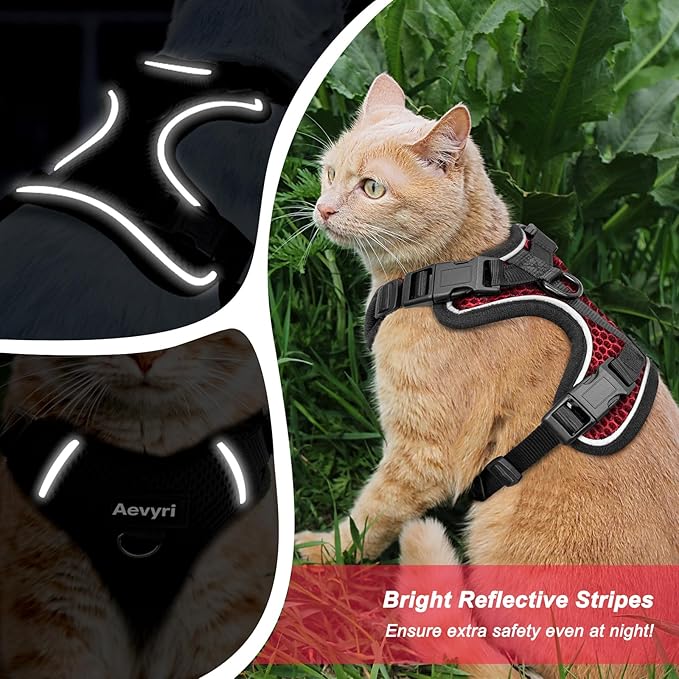 Cat Harness and Leash for Walking Escape Proof Soft Adjustable Cat Leash Breathable Honeycomb Structure Comfortable Vest Easy to Wear Kitten Harness for Outdoor Travel, Honeycomb Red, L