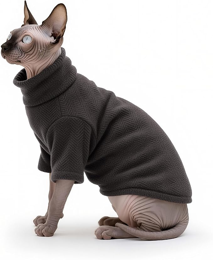 Idepet Sphynx Cat Warm Turtleneck Sweater Hairless Cats Shirt Pullover Kitten T-Shirts Thick Soft Fleece Clothes Cute Outfit Coat Pajamas for Cats and Puppy (Dark Brown, X-Small)