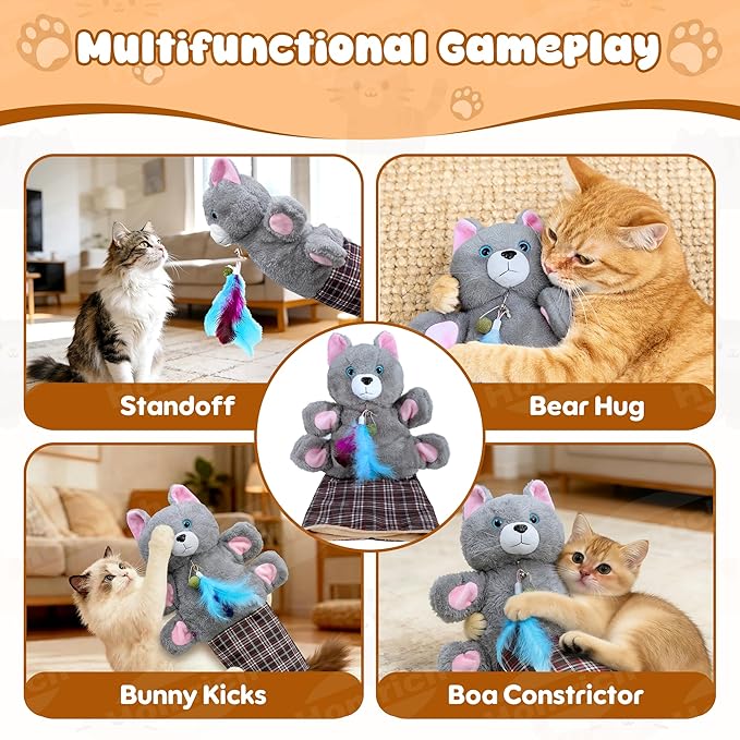 Homrich Cat Wrestling Glove Toy - Interactive Scratch-Resistant Cats Puppet Wrestler with Catnip, Thickened Sleeve for Pet Safe Fun Play