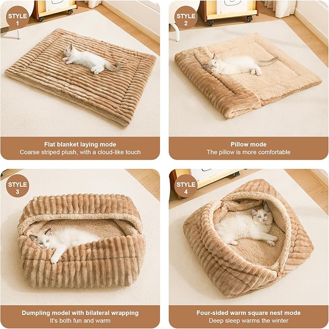 Jiupety Cat Bed for Indoor Self Warming Dog Bed Mat Ultra-Soft Cat Beds Machine Washable Pet Bed,Multifunction Pet Blanket for Small Medium Dogs and Cats Brown,33X25In