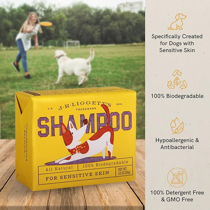 J.R.LIGGETT’S Natural Dog Shampoo Bar for Sensitive Skin - 100% Detergent Free, Non-GMO, Tear-Free Formula Gently Calms Dry, Itchy Skin - Safe for Puppies and for Regular Use - 3.5 oz Bar