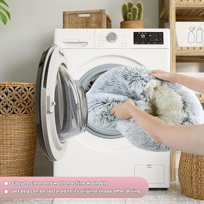 SUOXU Anti-Anxiety Cat Bed, Plush Hooded Cave, 20 in Diameter, Suitable for Small to Medium Pets, Pink
