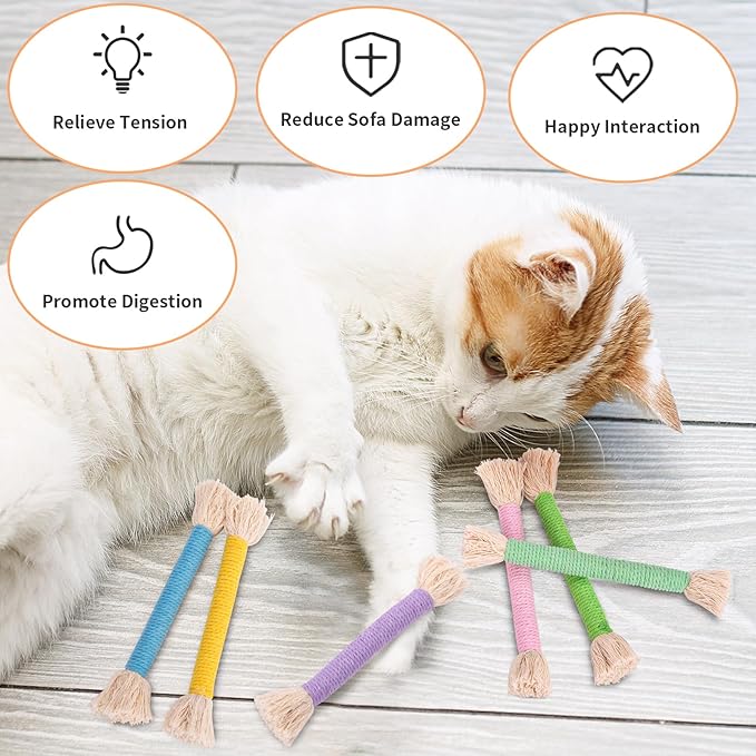 Retro Shaw Cat Toys Chew Ropes with Catnip, 6 Pack, Safe Teeth Cleaning Kitten Toys for Indoor Cats Kitty, Cat Nip Kicker Interactive Pet Toys 6.1 Inches
