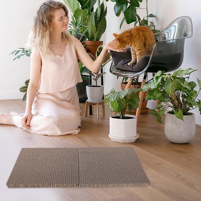 Beaupretty 2pcs Cat Scratcher Replacement Pads, Corrugated Cardboard Scratch Boards 11.4X7.8X1.1 Inches, Furniture Scratch Protectors and Cat House Bed Refills for Healthy Claw Maintenance