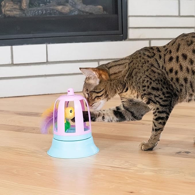 Catstages 2-in-1 Chirping Bird Interactive Cat Toy – Touch-Activated Toy with Sound and Ball Track Fun, Standalone Toy or Track Add-On, Purple