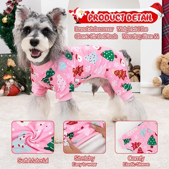 XPUDAC Christmas Dog Pajamas Christmas Tree Puppy Clothes for Small Medium Dogs Girl Holiday Pet Outfit Pjs Doggie Bodysuit Cat Apparel, Pink, S