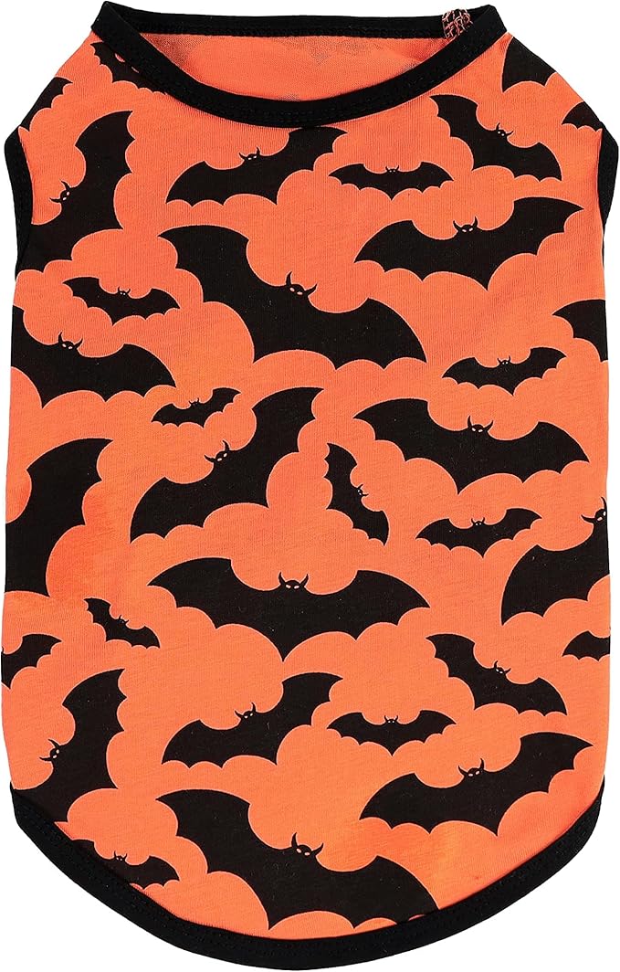 Fitwarm 100% Cotton Halloween Dog Clothes Scary Bat Dog Costumes Doggie Shirts Puppy Shirt Pet Vest Tank Top Cat Tee Orange Small