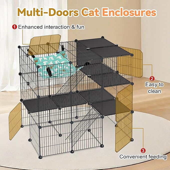 VISCOO Cat Cage, 3-Tier DIY Cat Enclosures Catio, Cat Playpen Indoor & Outdoor with Hammock, Detachable Metal Wire Kennel Cats Crate, 2x3x3 Exercise Place for 1-3 Cats/Kitten