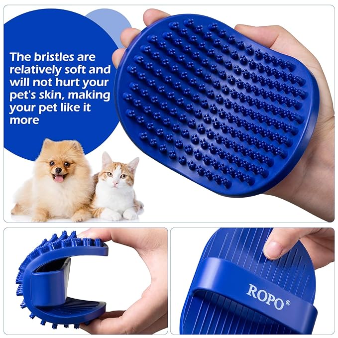 Dog bath brush, ROPO rubber massage pet shampoo brush, used for pet grooming, removing shedding fur, combing tangles and dead fur, suitable for pet dogs and cats (green)
