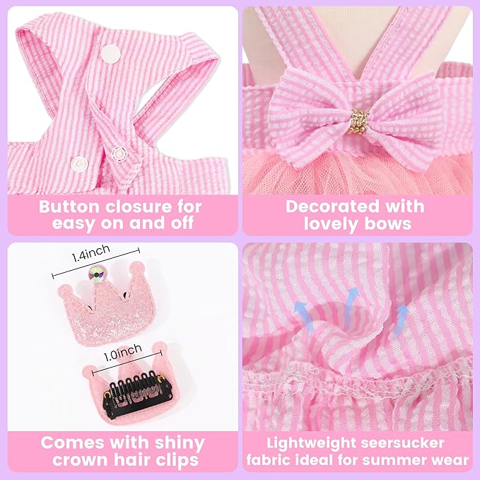 XXS Dog Clothes Girl, Female Dog Dresses for Small Dogs Girl, Pink Dog Tutu Dress, Sweet Puppy Princes Skirt with Dog Bowknot Clips, Spring Summer Pet Apparel for Toy Poodle Chihuahua Yorkie