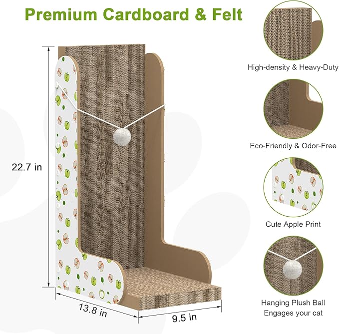 TIMHAKA Cat Scratcher, 22.7 Inch L-Shaped Cat Scratching Board for Indoor Cats, Large Double-Sided Cardboard Cat Scratcher with Ball Toy & Catnip