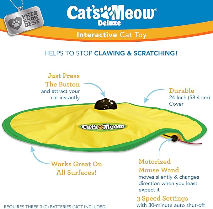 Cat's Meow | Interactive Enrichment Toy for Indoor Cats & Kittens, Automatic Movements that Simulate Mouse Tail & Hunting Prey, Self-Play Battery Powered for Physical & Mental Stimulation, All Breeds