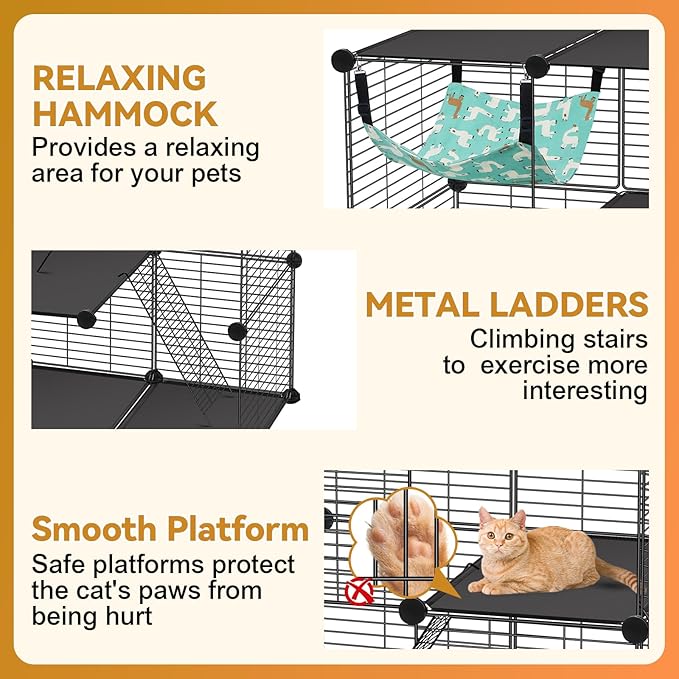 VISCOO Cat Cage, 3-Tier DIY Catio Cat Enclosures, 24" x 16" x 36" Cat Playpen Indoor & Outdoor with Hammock, Detachable Metal Wire Kennel Cats Crate, 2x1x3 Exercise Place for 1-2 Kitten