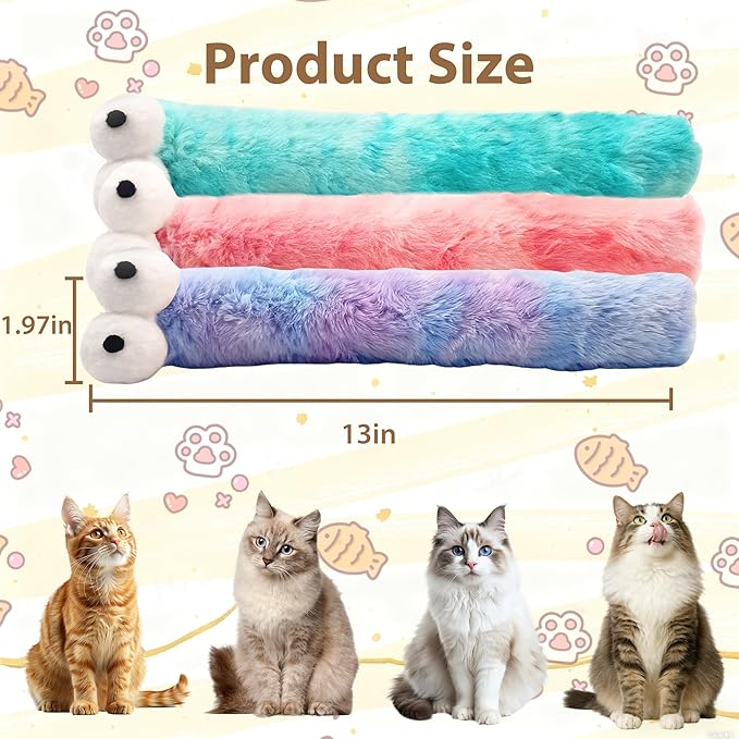 Cat Toys Pillows 3 Pack, Large 13” Cat Kicker Toys with Catnip Inside, Durable Interactive Cat Toys for Indoor Cats, Soft Kick Sticks for Exercise & Play