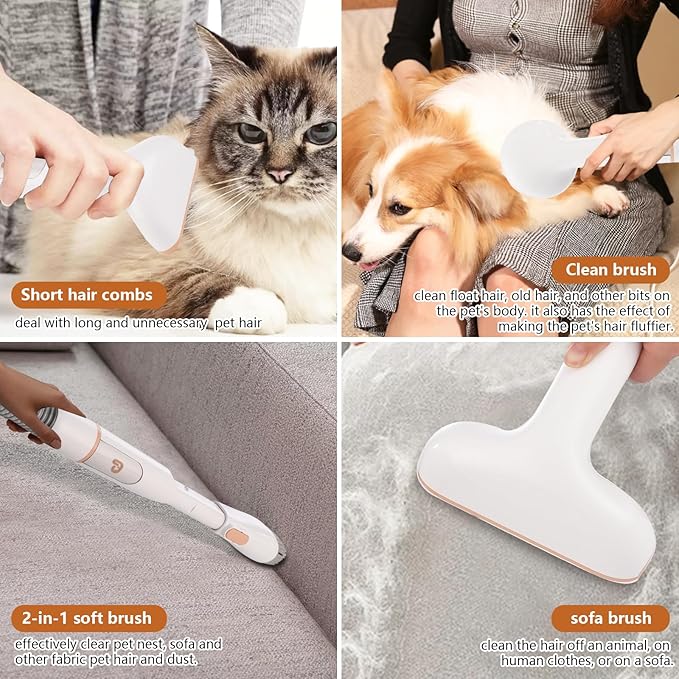 Pet Grooming Kit & Vacuum Suction 99% Pet Hair, 5 In-1 Pet Grooming Kit With 2L Large Capacity Dust Cup, Low Noise Dog Hair Remover for Shedding Grooming Dogs Cats and Other Animals,