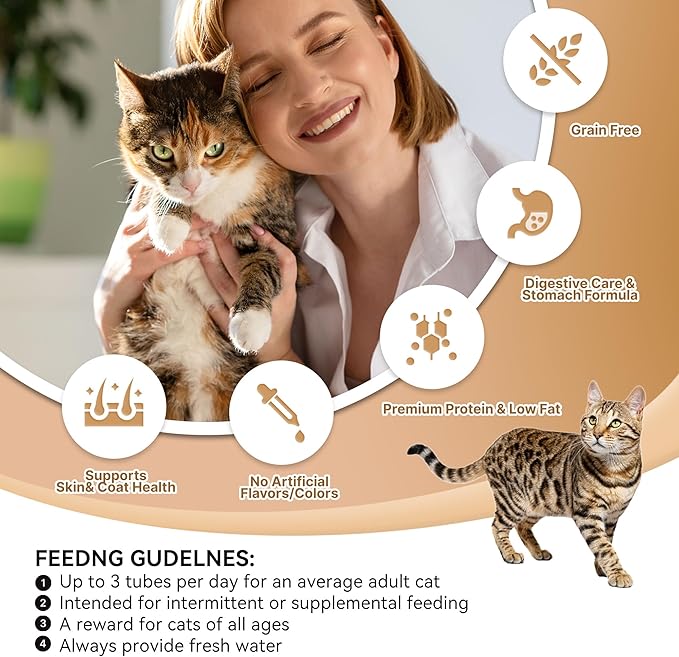 PETPHABET Lickable Cat Treats Squeeze, Creamy Puree Squeezable Wet Kitten Treats, 4 Flavors Variety Pack 20 Tubes, Paste Snacks for Skin & Coat Health, Digestive Care, High Protein, Grain Free