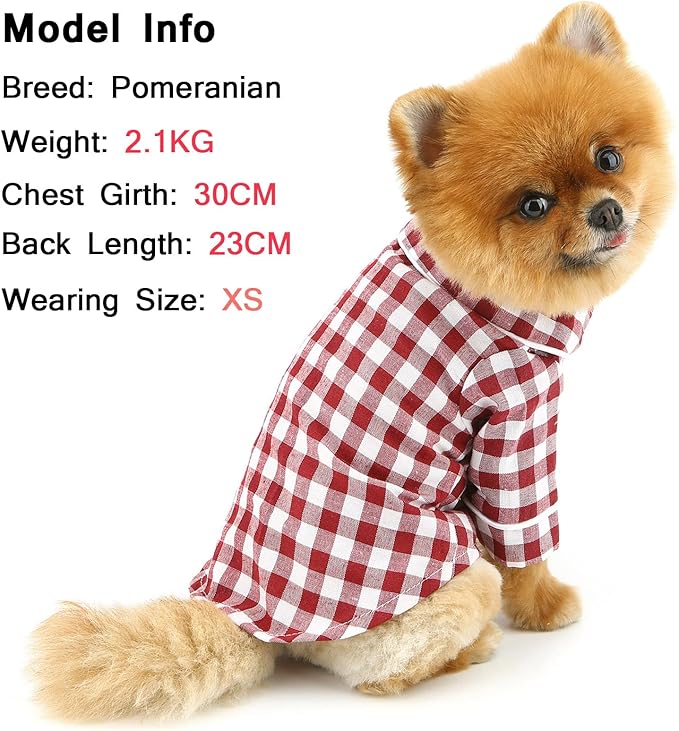 SMALLLEE_LUCKY_STORE Dog Pajamas for Small Medium Dogs Cats Soft Pet Sleepwear Shirts Comfortable Lapel Pjs Loungewear Clothes Bulldog Chihuahua Yorkie Two-Legged Outfit, Red, 3XL