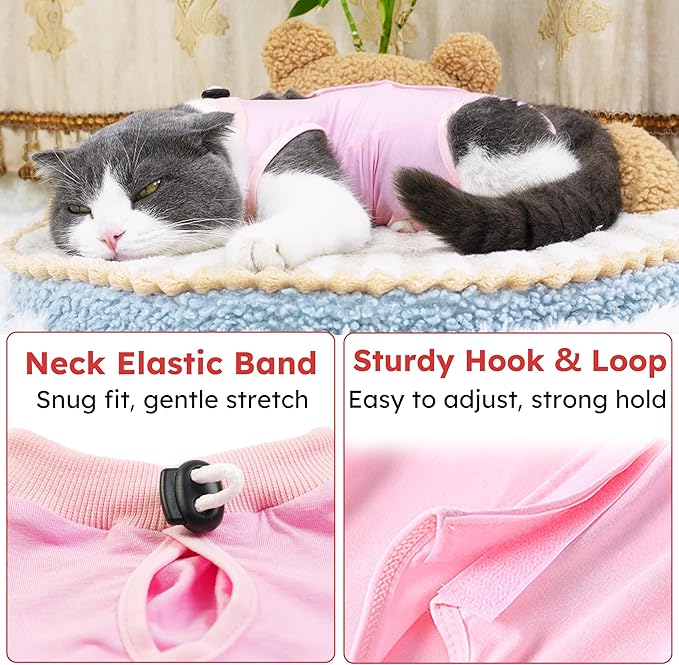 Hpetppy Cat Recovery Suit, Breathable Cat Surgery Recovery Suit Female, Cat Onesie for Cats After Surgery Spay Surgical Abdominal Wound Skin Diseases Cone of Shame Alternative (Pink,S)