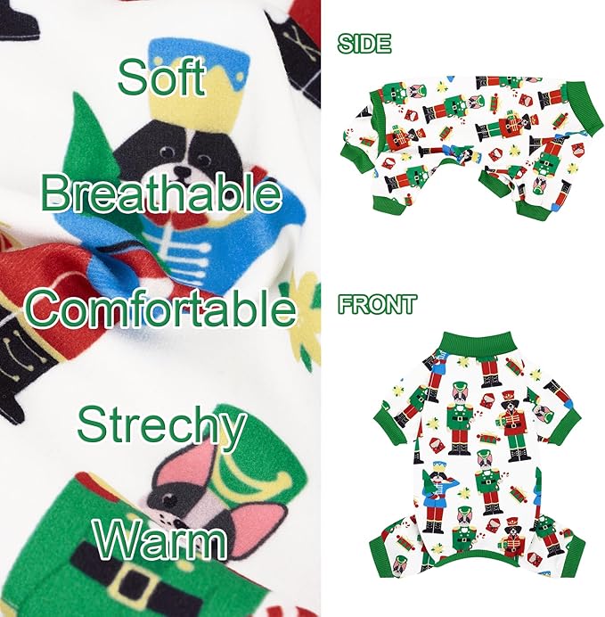 XPUDAC Christmas Dog Pajamas Comfy Dog Clothes for Small Medium Dogs Girl Boy Holiday Pet Outfit Winter Puppy Jumpsuits Pet Pjs Apparel, XS
