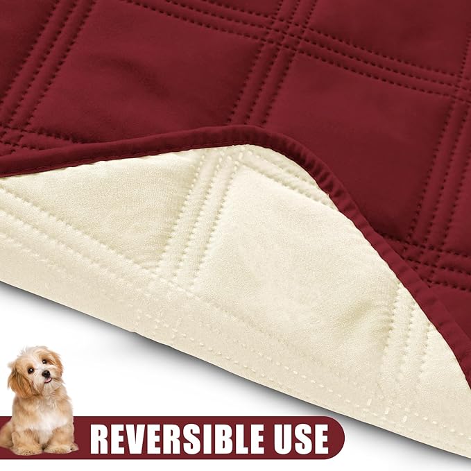 Smiry Waterproof Dog Bed Cover Blanket 40x80, Soft Reversible Pet Blanket, Washable Leakproof Cats Dogs Couch Cover for Sofa, Couch, Furniture, Wine Red/Beige