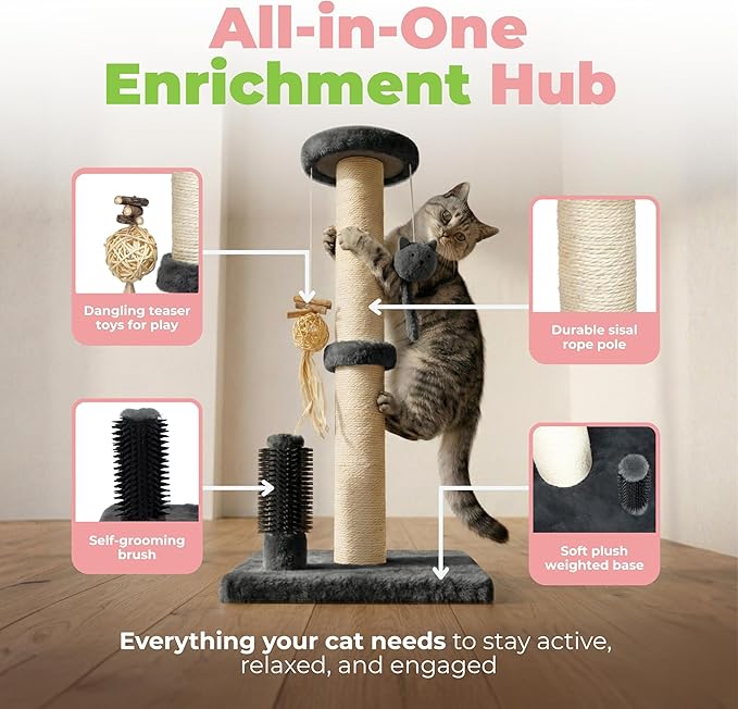 Best Pet Supplies Catify Cat Scratcher, Fun Interactive Scratchers, Posts, Poles, Claw Safe, Furniture Saver Indoor Play Support Natural Cat Behaviors Heavy Duty - Gray, 11.78 x 11.78