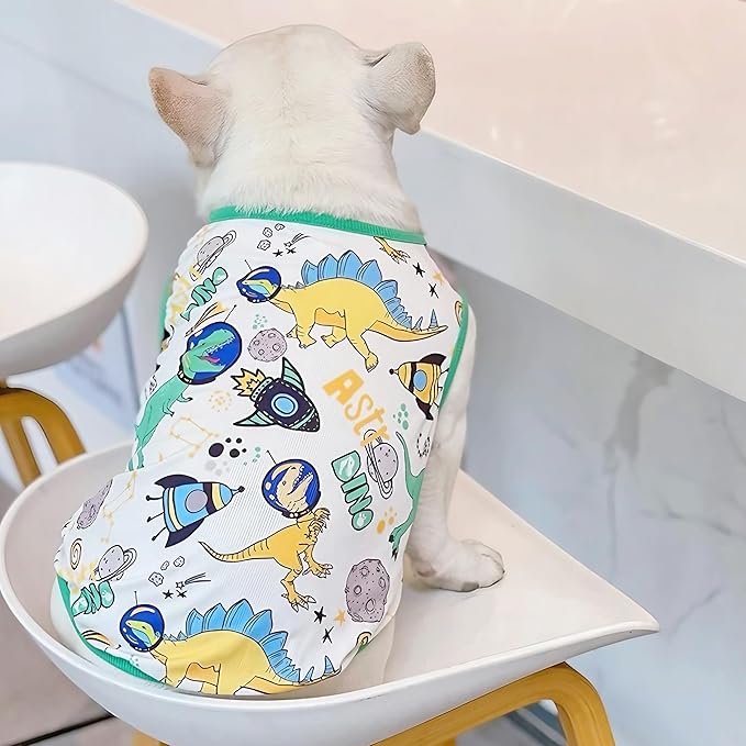 Dog Shirt Tshirt French Bulldog Clothes,Pet Shirts Tshirts Sweatshirt for Dogs Frenchie Corgi Pug Pitbull English Bulldog Clothes Tank Top Cooling Vest for Small Dogs,Dinosaur,S