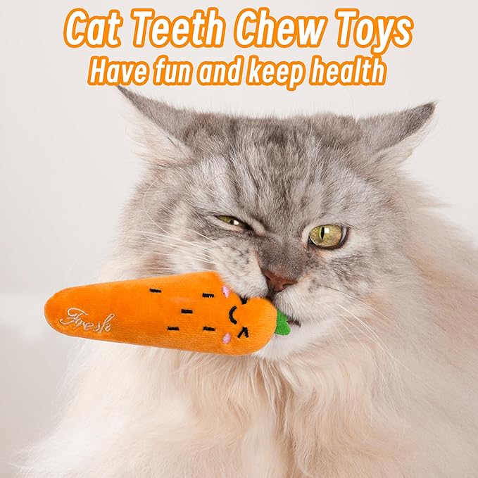 Seyezo Catnip Toys for Indoor Cats, 5 Pack Cat Toys for Cats, Fluffy Catnip Toys for Chewing Playing, Interactive Kitten Toys, Catnip Filled Kitty Chew Teething Toys, Cat Chew Toys, Vegetable,5 pcs