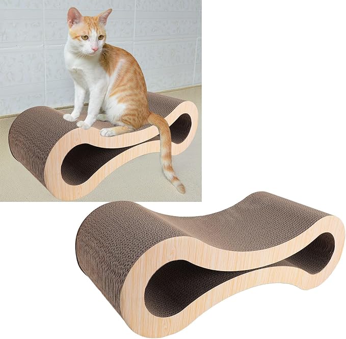 Cat Scratcher Lounge, Corrugated Cardboard Scratch Pad, Extra Thick Ergonomic Design 22.05x8.27x7.09in - Protects Furniture, Reversible Durable Construction, Comfortable Bed for (Light Wood Grain)
