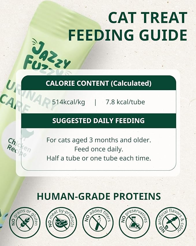 Cat Urinary Treats Lickable, Cranberry, Taurine & L-Lysine for Daily Urinary Wellness,Grain-Free Squeezable Cat Treats with Multivitamins, Real Chicken, 10 Tubes