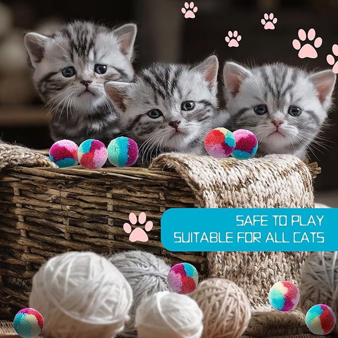 Amaxiu 1.2 in Colorful Cat Pom Pom Ball Toys, 20 Pcs Rainbow Cat Toy Balls Soft Plush Cat Ball Interactive Training Ball for Indoor Cats & Kittens