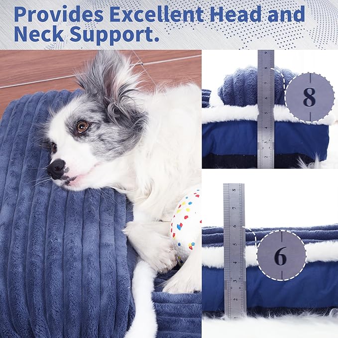 KHONSU PET Dog Couch Sofa Bed with Pillow – Orthopedic Memory Foam Dog Bed for Indoor Use Removable Washable Cover, Supportive Puppy Couch, Blue, M