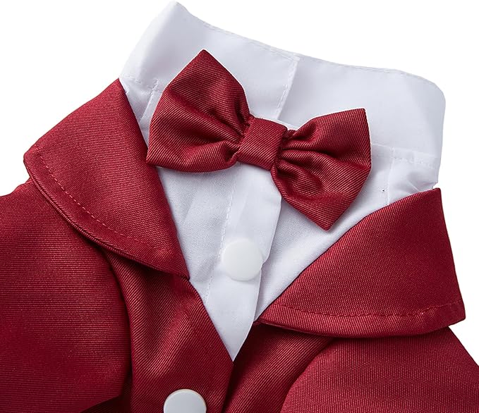 GabeFish Pets Wedding Jackets Suit for Dogs with Bow Tie Puppy Cat Formal Clothes Shirt Tuxedo (Red, L (Chest 17.3in/44cm))